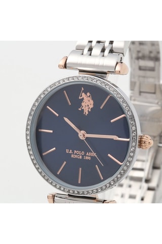 Stalen Quartz Horloge Zilverkleurig en Donkerblauw
