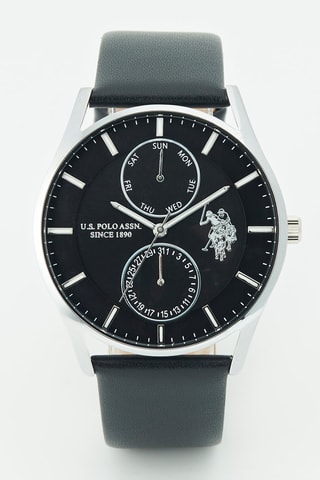Leren Quartz Horloge Zwart en Zilver