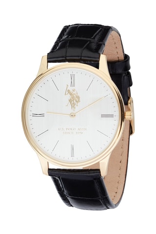 Leren Quartz Horloge  Zwart en Goudkleurig