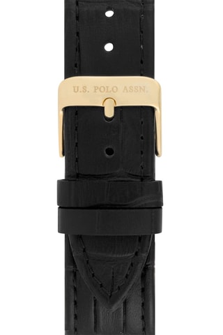 Leren Quartz Horloge  Zwart en Goudkleurig