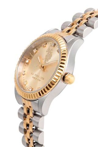 Stalen Quartz Horloge Zilverkleurig en Beige