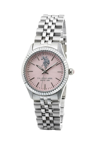Stalen Quartz Horloge Zilverkleurig en Roze