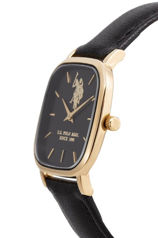 Leren en Doublé Geelgoud Quartz Horloge  Zwart en Goudkleurig