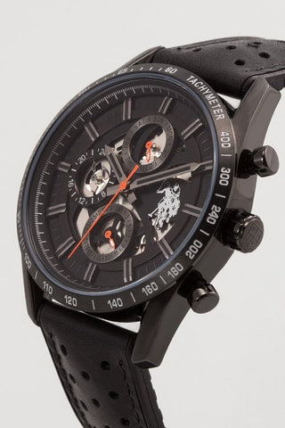 Leren Horloge - Tachymeter - Zwart