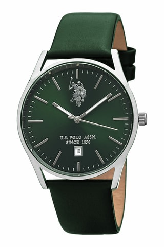 Leren Quartz Horloge - Groen en Zilverkleurig