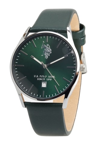 Leren Quartz Horloge - Groen en Zilverkleurig