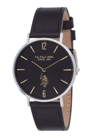 Leren Quartz Horloge en Clutch - Zwart en zilverkleurig