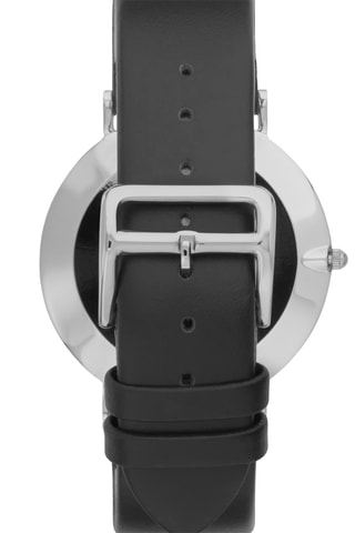 Leren Quartz Horloge - Zwart en Zilverkleurig