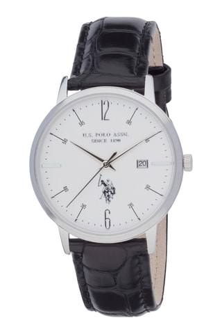 Leren Quartz Horloge en Clutch - Zwart en zilverkleurig
