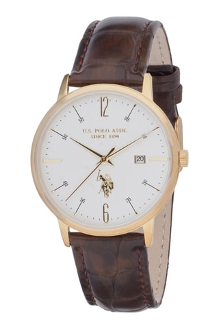 Leren en Doublé Geelgoud Quartz Horloge - Bruin en Goudkleurig