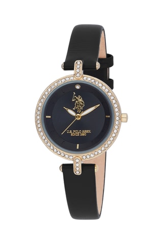 Leren en Doublé Geelgoud Quartz Horloge - Zwart en Goudkleurig