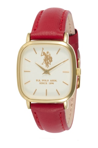 Leren en Doublé Geelgoud Quartz Horloge - Rood en Goudkleurig