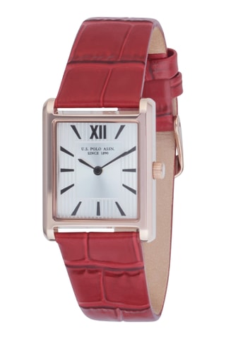 Roséverguld en Leren Quartz Horloge - Rood en goudkleurig