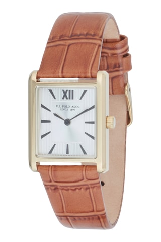 Leren en Doublé Geelgoud Quartz Horloge - Bruin en Goudkleurig