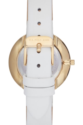 Leren en Doublé Geelgoud Quartz Horloge - Wit en Multicolor