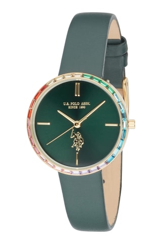 Kalfsleren en Verguld Metalen Quartz Horloge - Groen en Goudkleurig