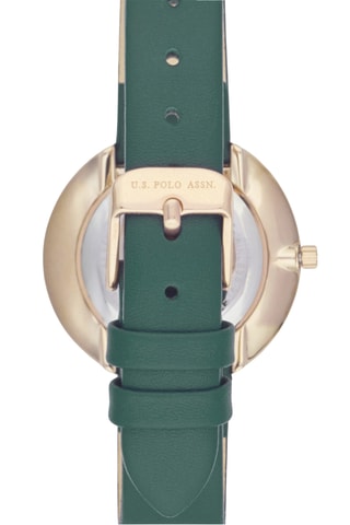 Kalfsleren en Verguld Metalen Quartz Horloge - Groen en Goudkleurig