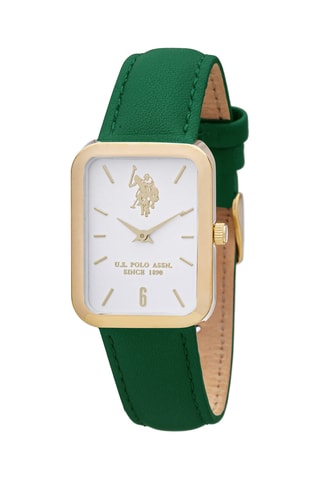 Leren Quartz Horloge - Groen en goudkleurig