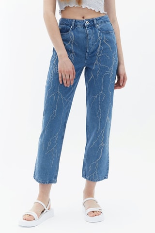 Jean droit 7/8 taille haute Bleu - réf litigieuse