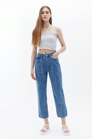 Jean droit 7/8 taille haute Bleu - réf litigieuse