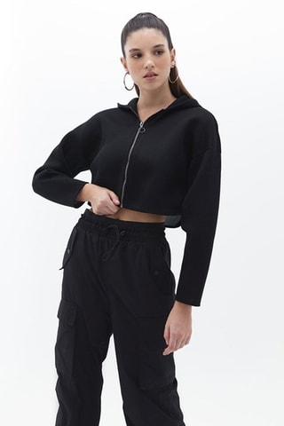 Korte Sweater met Capuchon - Zwart