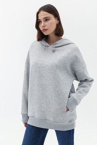 Sweater met Capuchon - Gemêleerd Lichtgrijs