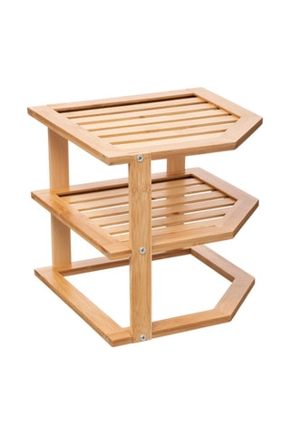 Etagère d'angle 2 niveaux en bambou - Naturel - 25,5 x 25,5 x 23 cm
