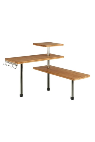 Etagère d'angle 3 niveaux en bambou et acier inoxydable - 45 x 43 x 38,5 cm - Naturel et Argenté