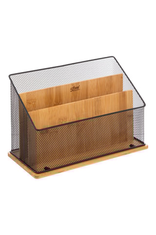 Organiseur de bureau - 29 x 14 x 20 cm - Noir et naturel