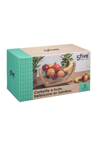 Corbeille à fruits en bambou - 37 x 20,5 x 18 cm - Naturel et argenté