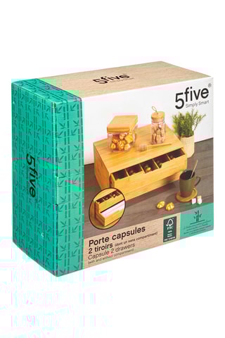 Porte capsules 2 tiroirs en bambou - 34 x 31 x 14,5 cm - Naturel