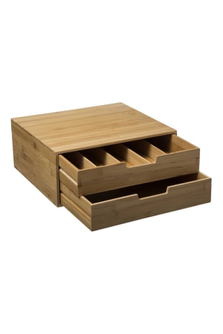 Porte capsules 2 tiroirs en bambou - 34 x 31 x 14,5 cm - Naturel