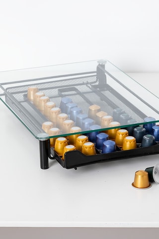 Porte-capsules 60 expresso métal et verre - Noir - 40,5 x 7 x 31 cm