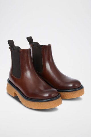 Botins Chelsea em couro Plain Castanho