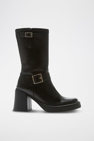 Botins Biker em couro Preto