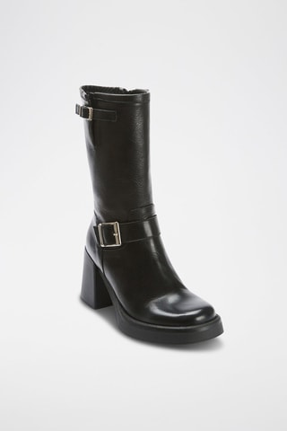 Botins Biker em couro Preto