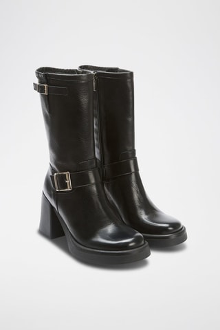 Botins Biker em couro Preto