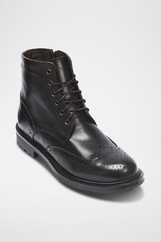 Botins em couro Wing Cap - Preto