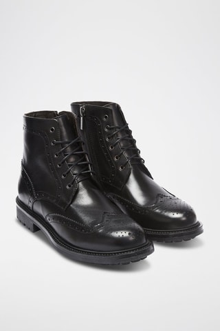 Botins em couro Wing Cap - Preto