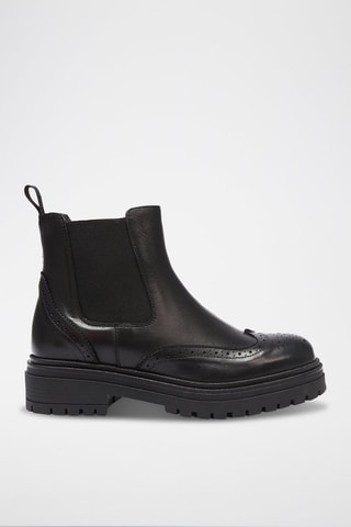 Botins Chelsea em couro Wing Cap - Preto
