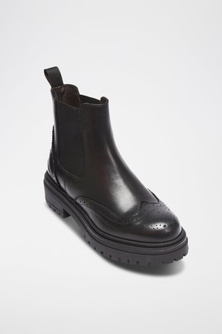 Botins Chelsea em couro Wing Cap - Preto