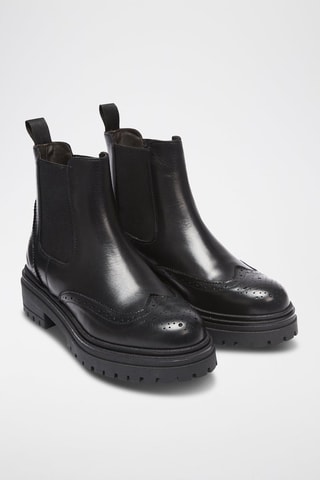 Botins Chelsea em couro Wing Cap - Preto