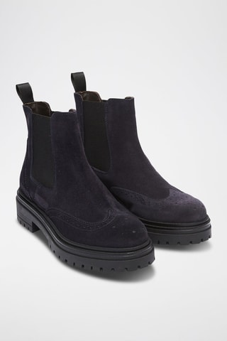 Botins Chelsea em nobuck Wing Cap - Azul-marinho