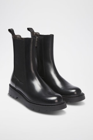 Botins Chelsea em couro - Preto