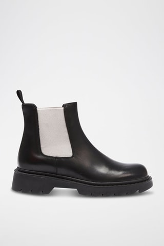 Botins Chelsea em couro - Preto e branco