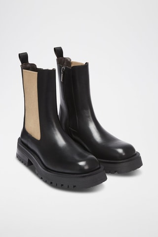 Bottines Chelsea en cuir Comfort - Noir et beige