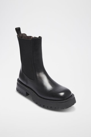 Botins Chelsea em couro Comfort - Preto