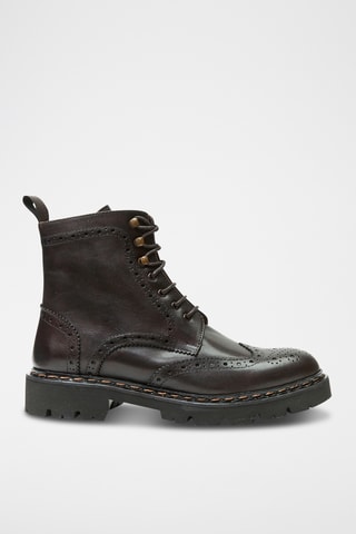 Bottines regular en cuir - Marron foncé