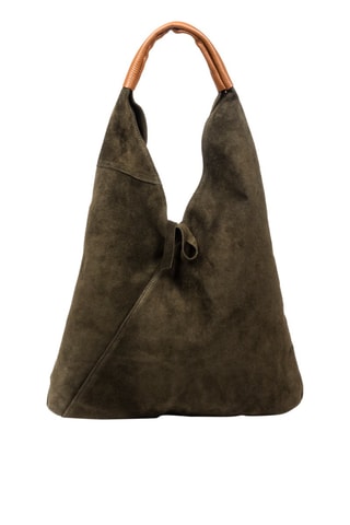 Sac porté épaule en nubuck - Kaki et camel