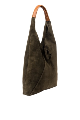 Sac porté épaule en nubuck - Kaki et camel